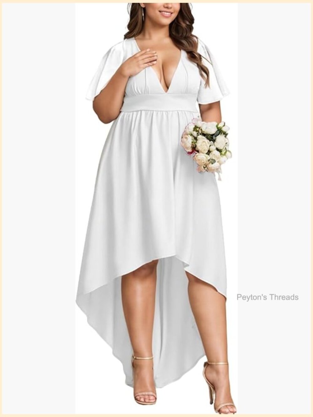 V Neck Ruffle Sleeve High Low Maxi Dress A Line Plus Size Formal Wedding Party